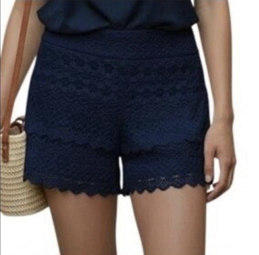 Ann Taylor LOFT Crochet Lace Rivera Shorts Size 2 Women's Blue Cotton Side Zip